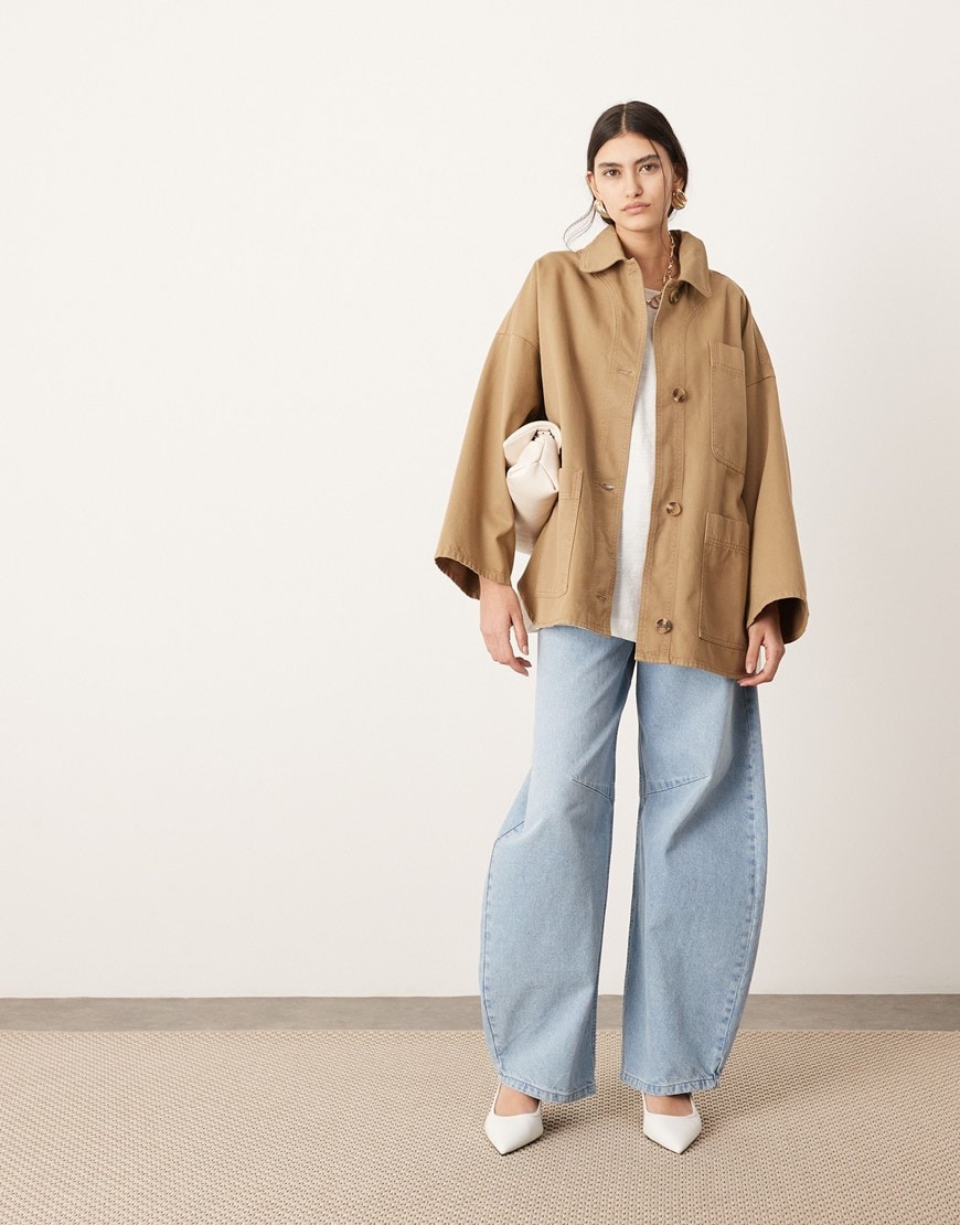 ASOS EDITION oversized mansy shacket in stone | ASOS Style Feed