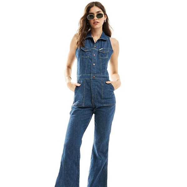 Woman wearing Wrangler denim jumpsuit | ASOS Style Feed