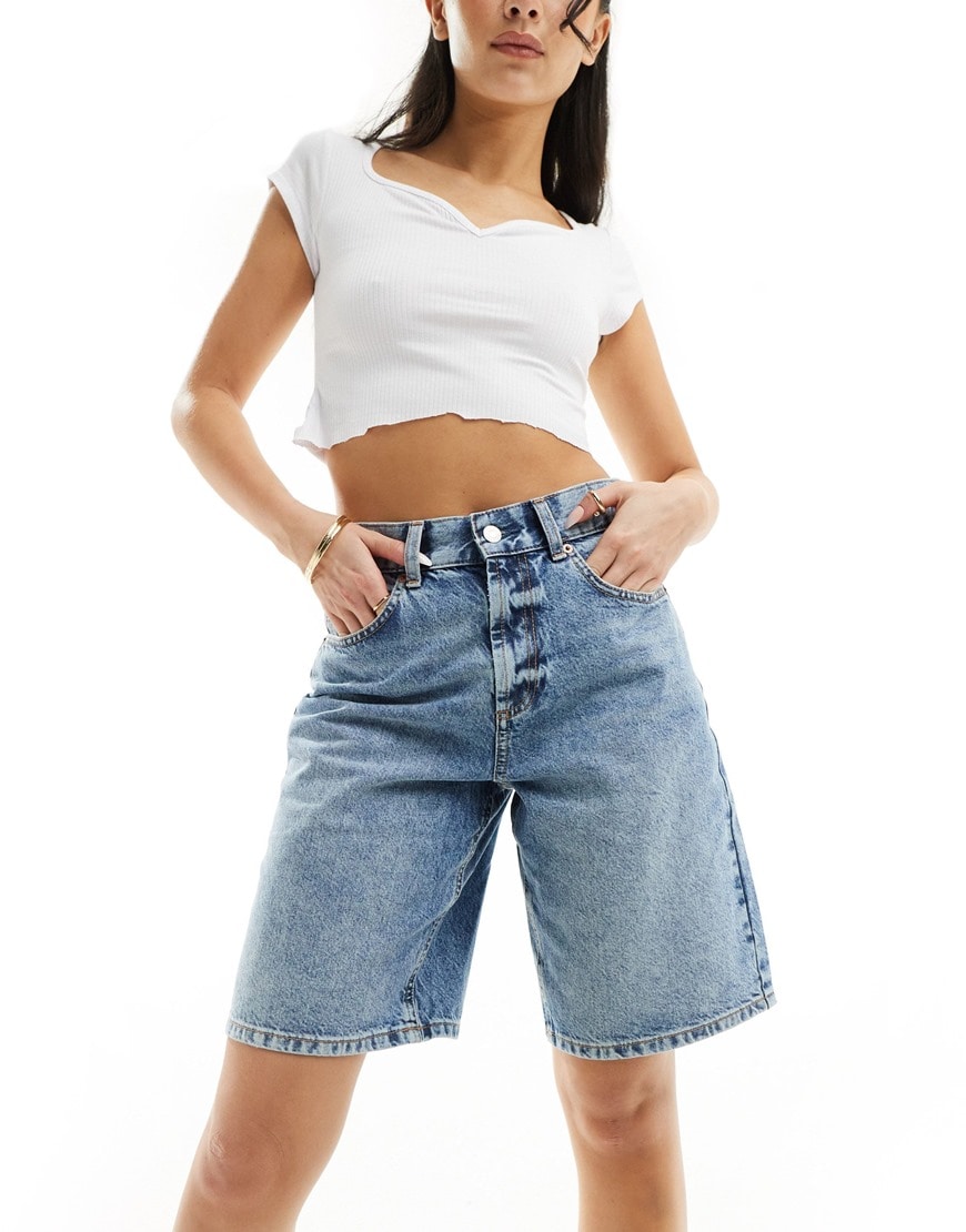ASOS DESIGN denim bermuda shorts in mid-wash blue