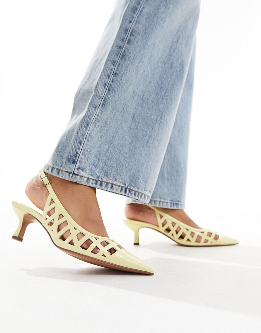 Yellow pointed-toe kitten heels with cut-out detailing