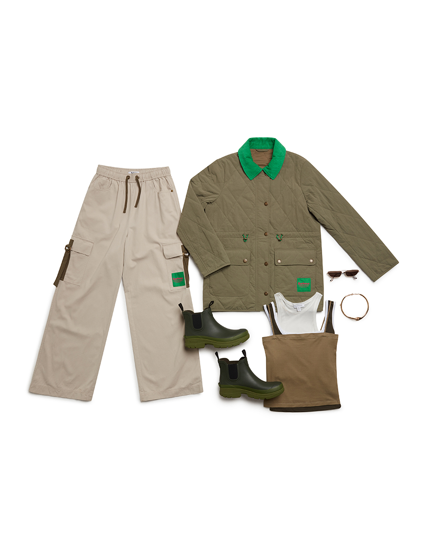 Barbour clothes laid flat with white background
