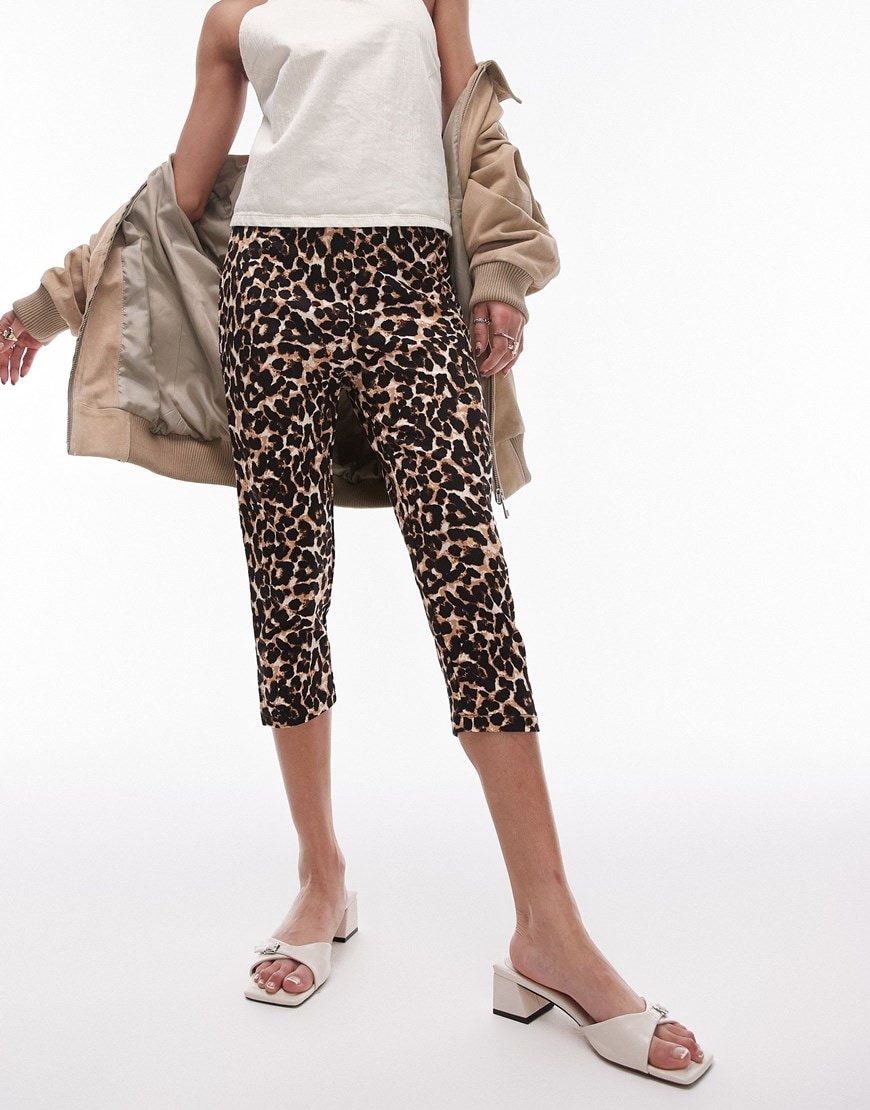 Topshop leopard print ponte capri in brown | ASOS Style Feed