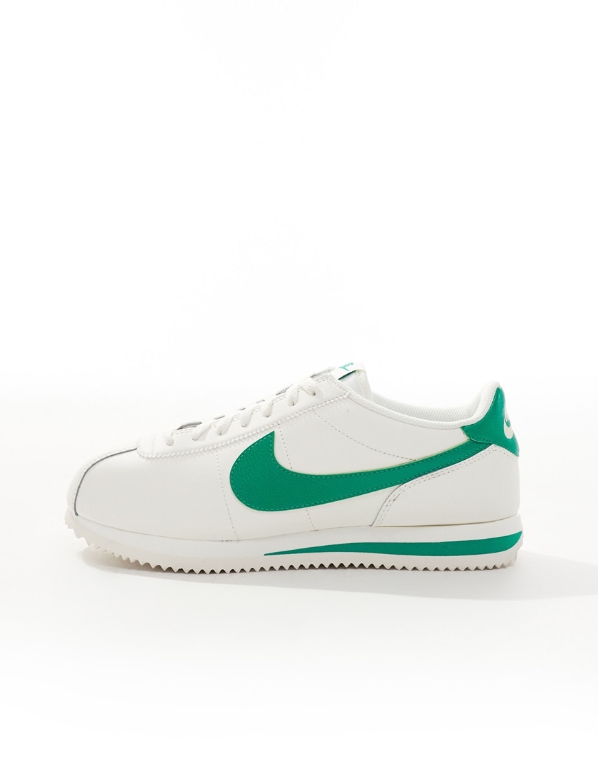 Nike Cortez leather sneakers in white and green