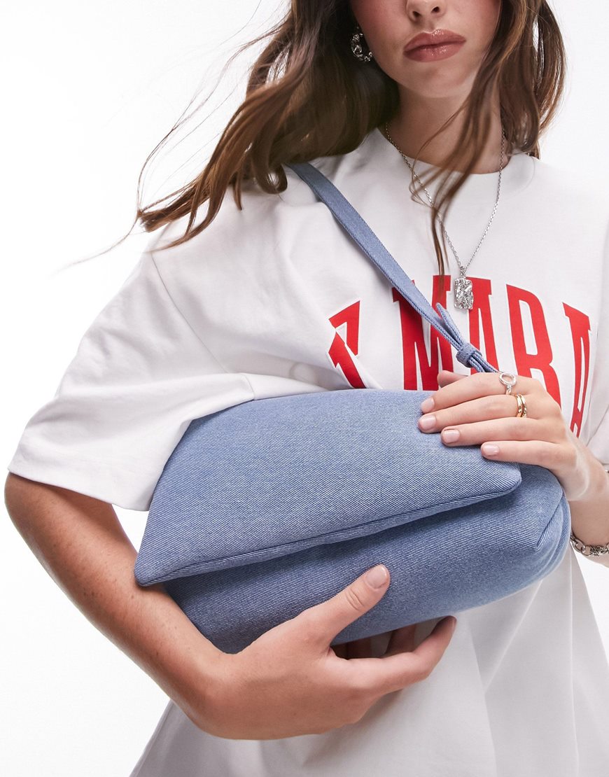 Topshop Spencer asymmetric puffy shoulder bag in blue denim