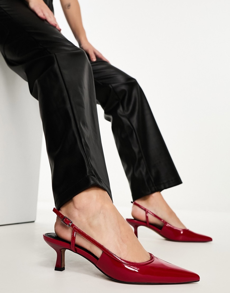 ASOS DESIGN Strut slingback kitten heeled shoes in red | ASOS Style Feed