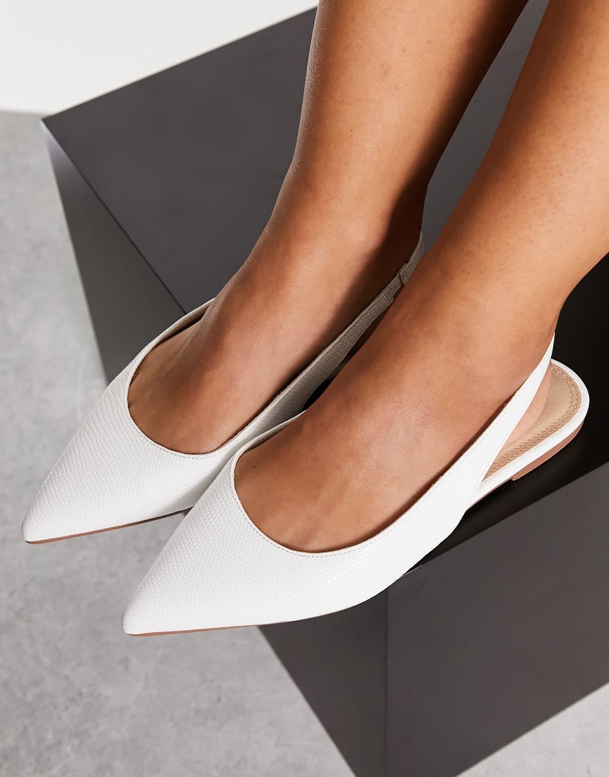 ASOS DESIGN Wide Fit Lala slingback ballet flats in white lizard| ASOS Style Feed