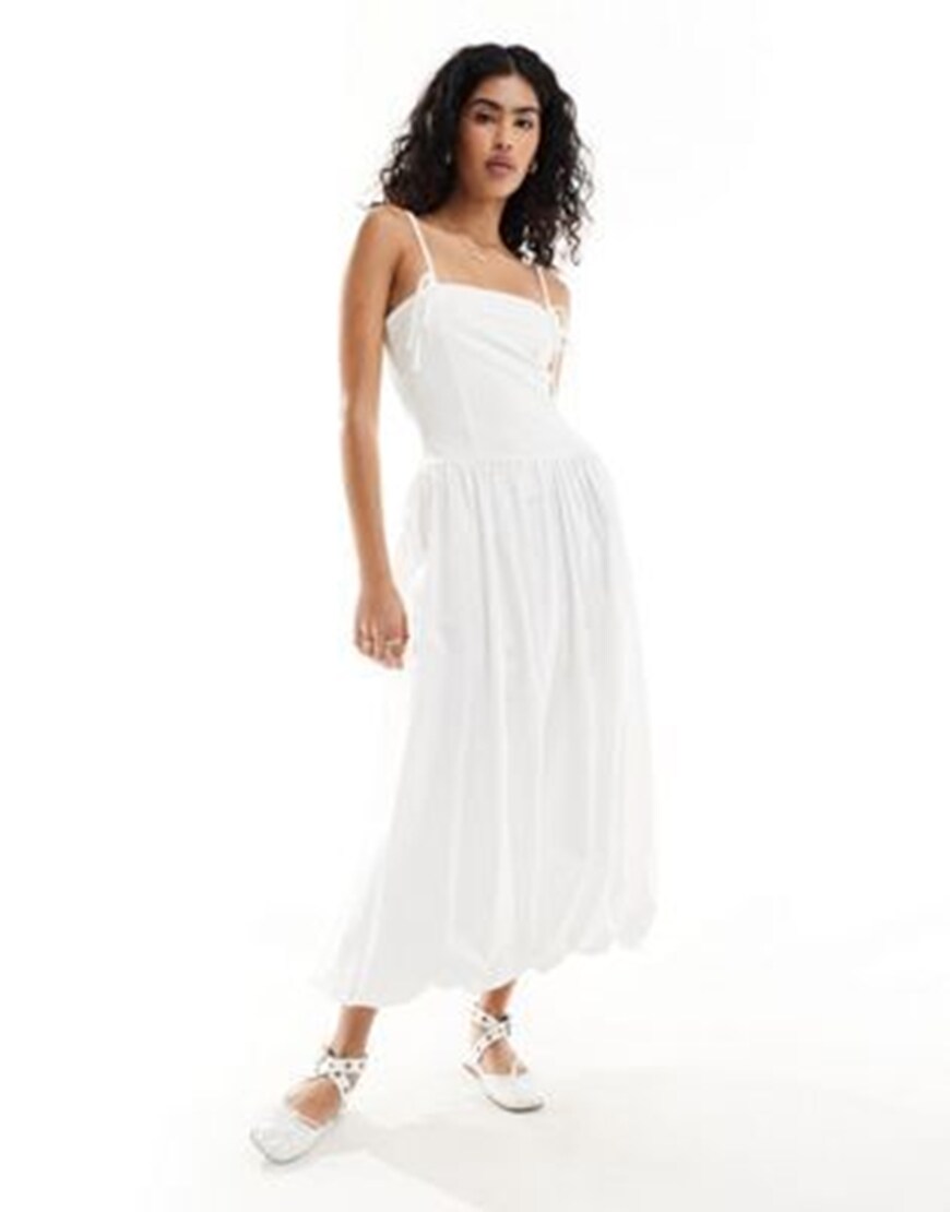 ASOS DESIGN strappy drop waist midaxi dress with poplin bubble hem in mono