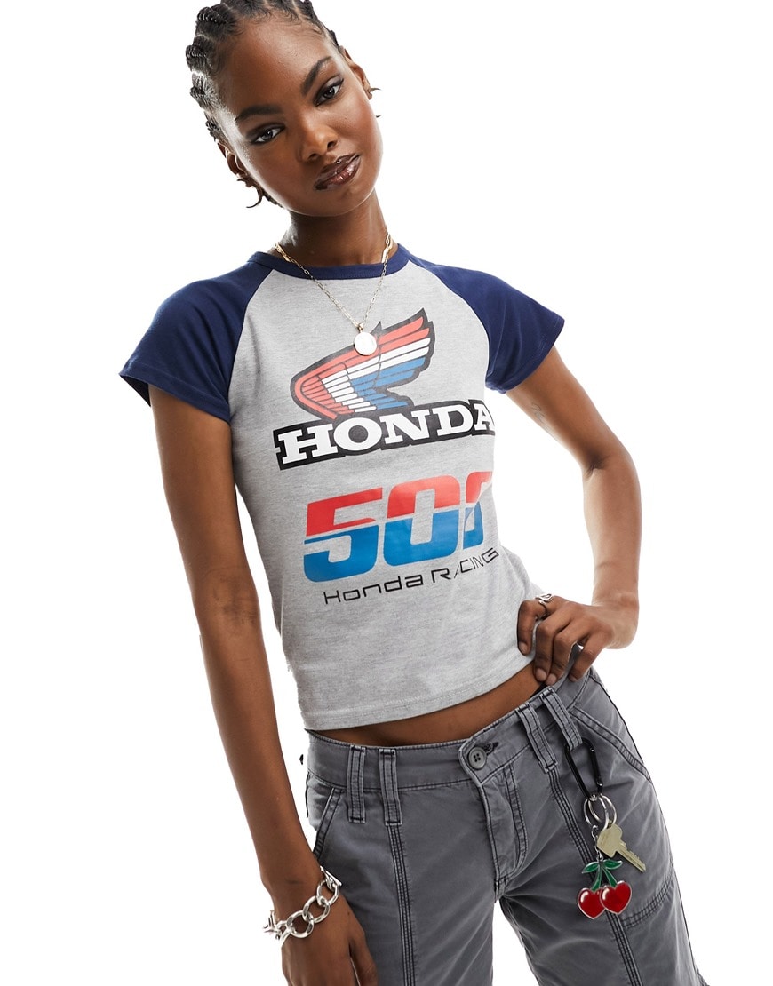 Daisy Street baby raglan tee with Honda 500 graphic in grey