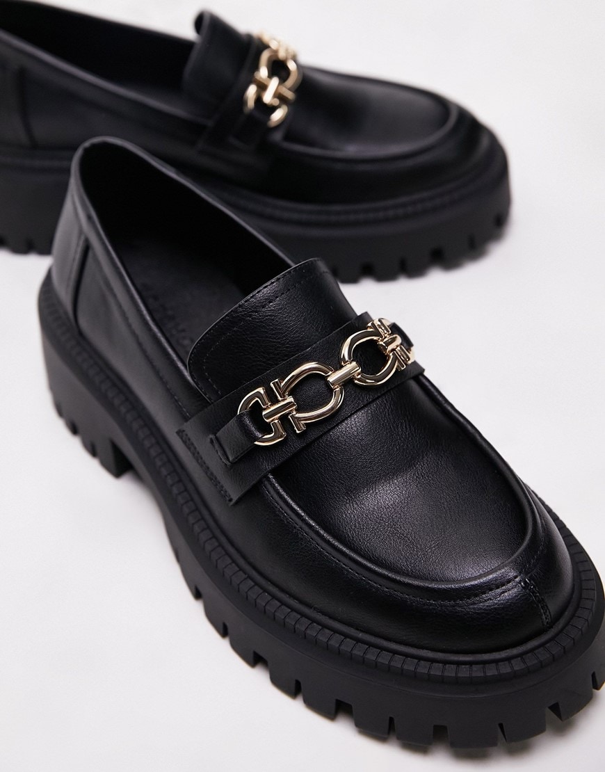 Topshop Connor chunky loafer with gold trim in black | ASOS Style Feed
