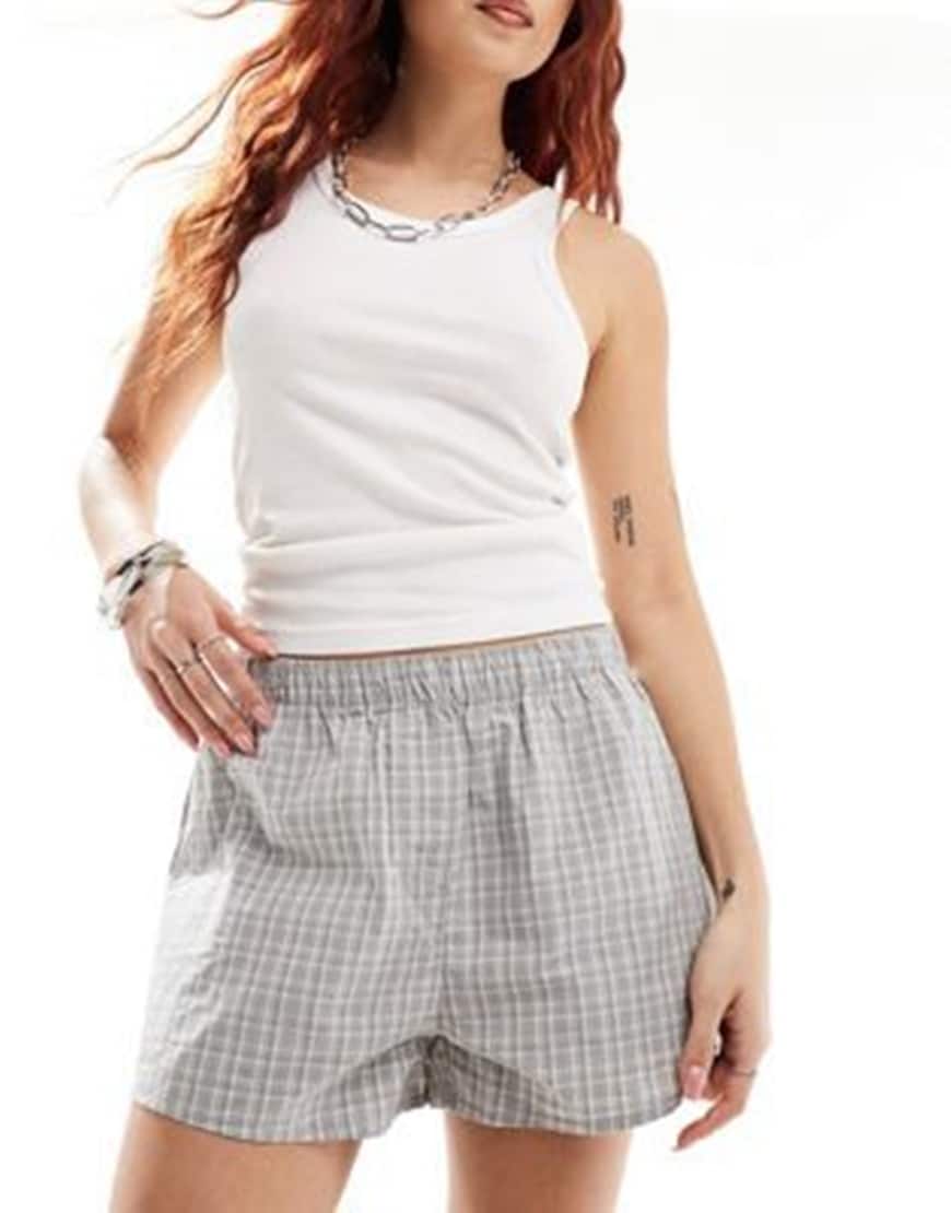 Weekday Cerci boxer style shorts in gray plaid