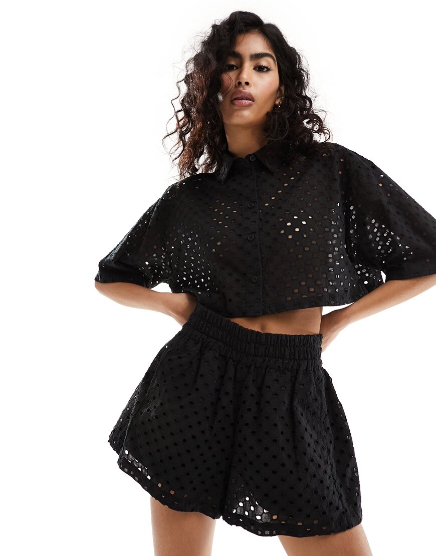  ASOS DESIGN broderie boxer short in black co-ord | ASOS Style Feed