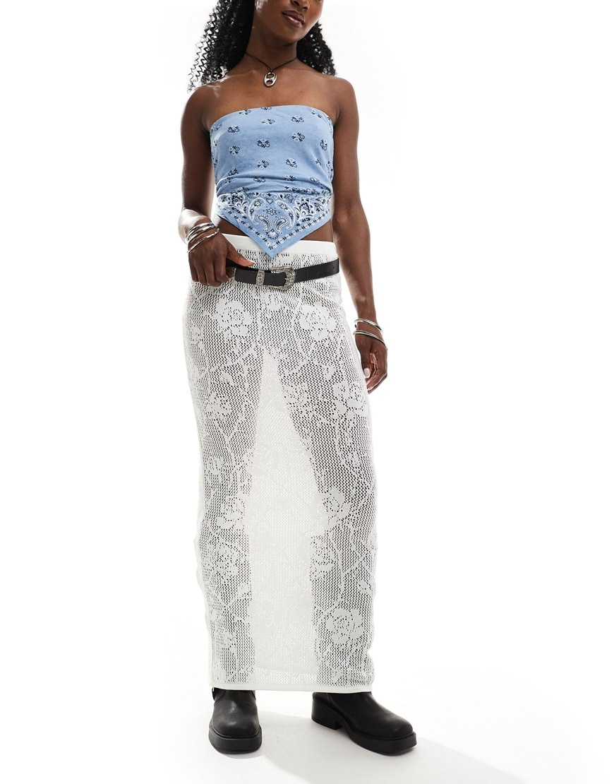 ASOS DESIGN sheer floral lace knit maxi skirt in ivory | ASOS Style Feed