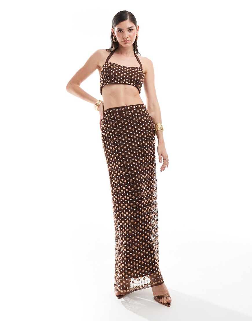 A woman wearing a brown embellished co-ord | ASOS Style Feed