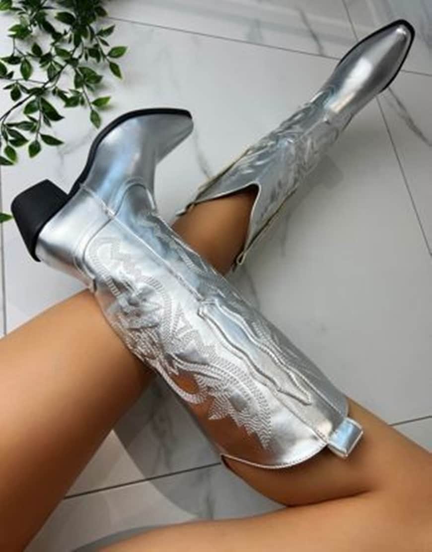 DIA STUDIOS Cowboy Western Boots in silver | ASOS Style Feed