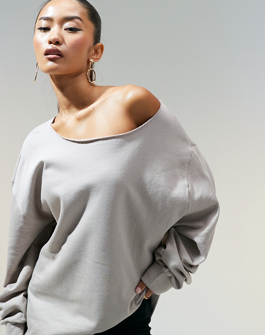 Woman wearing ASOS basics stone coloured long t-shirt