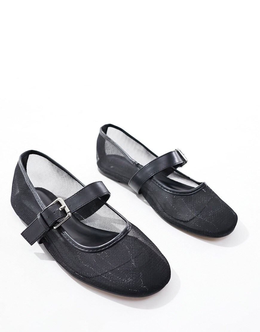 Black mesh ballet flat shoes