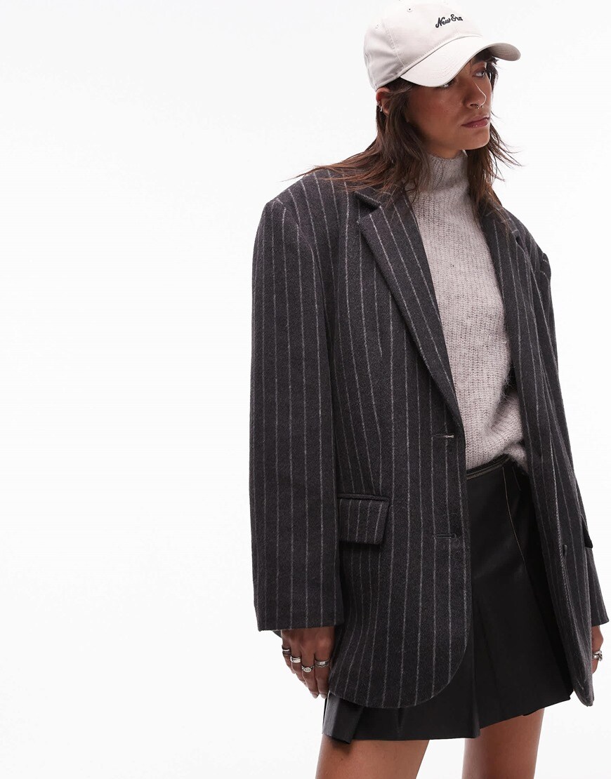 Topshop brushed wool pinstripe blazer in charcoal | ASOS Style Feed