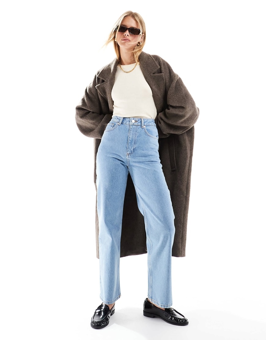 ASOS DESIGN mid rise relaxed straight grazer jeans in mid blue