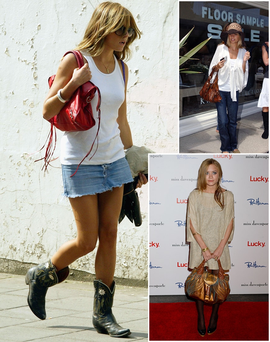 Left: Sienna Miller wearing a white tank top in 2005. Upper right: Nicole Richie. Upper left: Mary-Kate Olsen