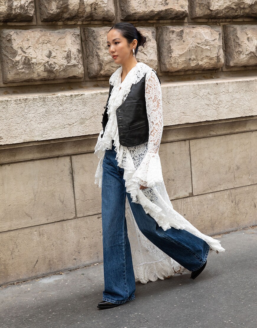 Woman walking in long lace ruffles. | ASOS Style Feed