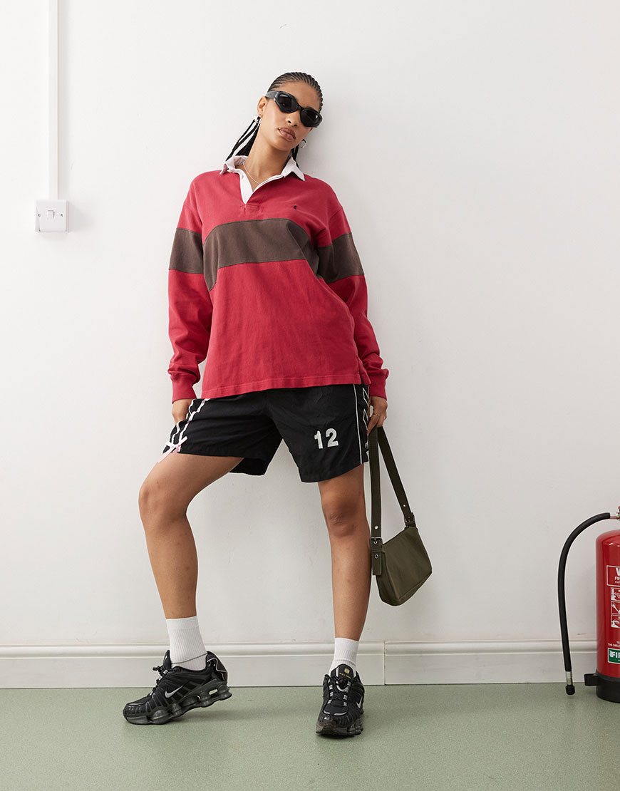 Striped vintage rugby jersey with Adidas striped shorts