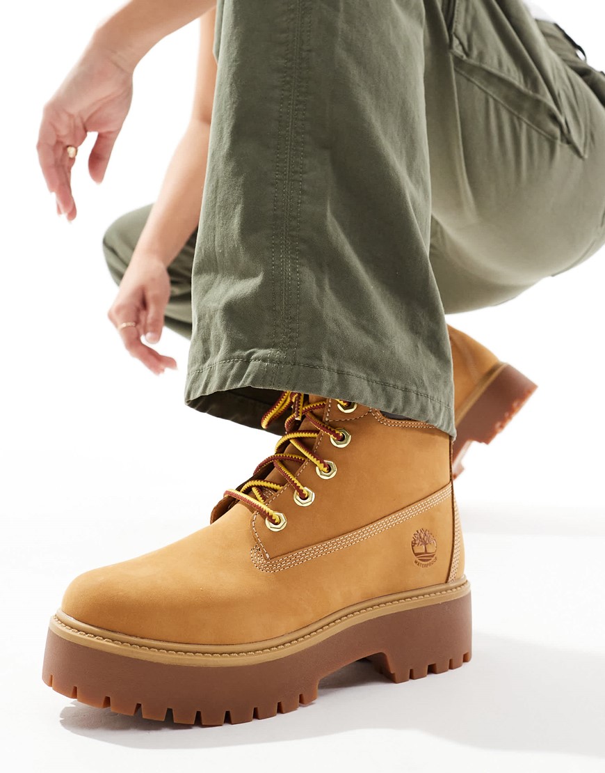 Timberland stone street 6 inch lace up platform waterproof boots in wheat