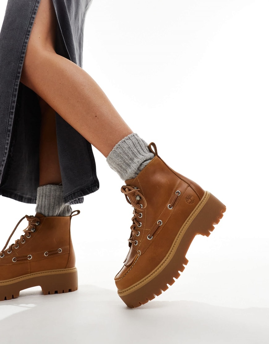 Brown platform Timberland work boots
