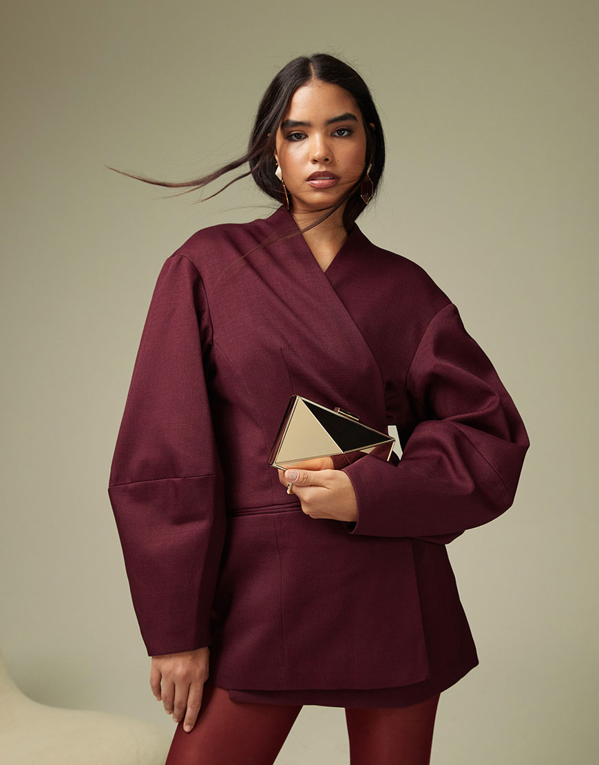 Model wearing burgundy outfit | ASOS Style Feed