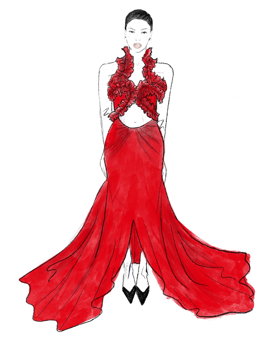 Sketch of Eva Apio's Fashion Awards dress