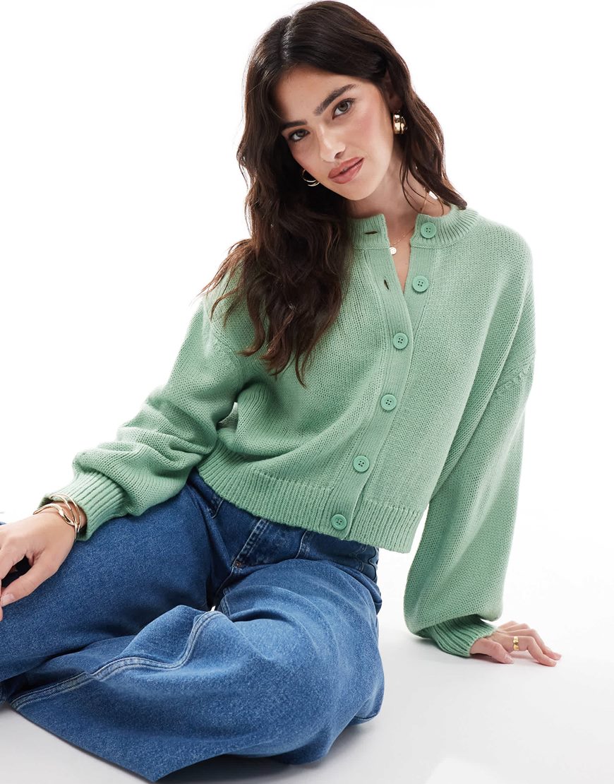 ASOS DESIGN banana sleeve boxy cardigan in sage