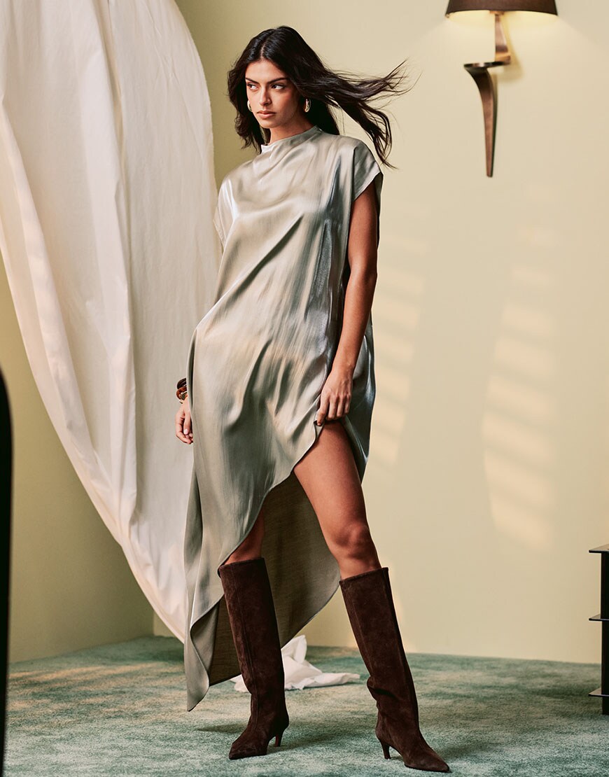 Model wearing asymmetric dress | ASOS Style Feed