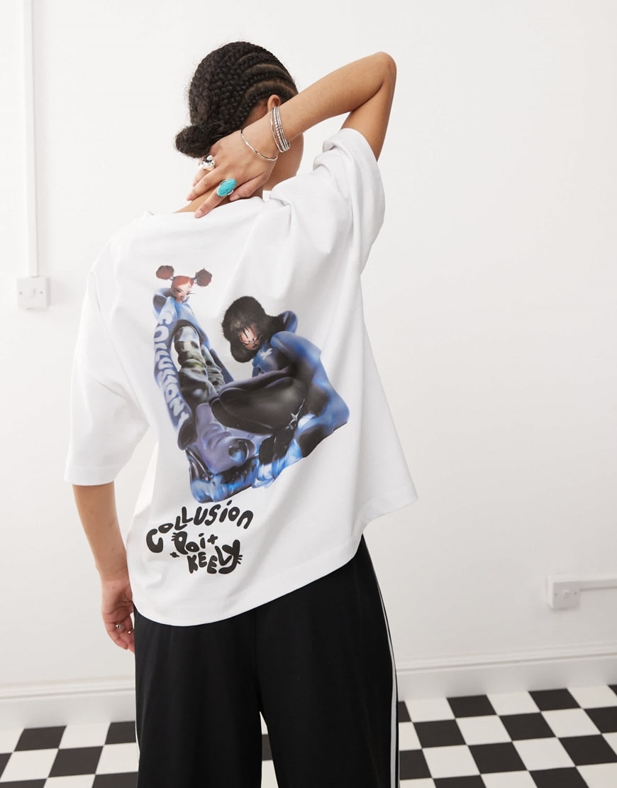Model in white T-shirt with design on the back| ASOS Style Feed