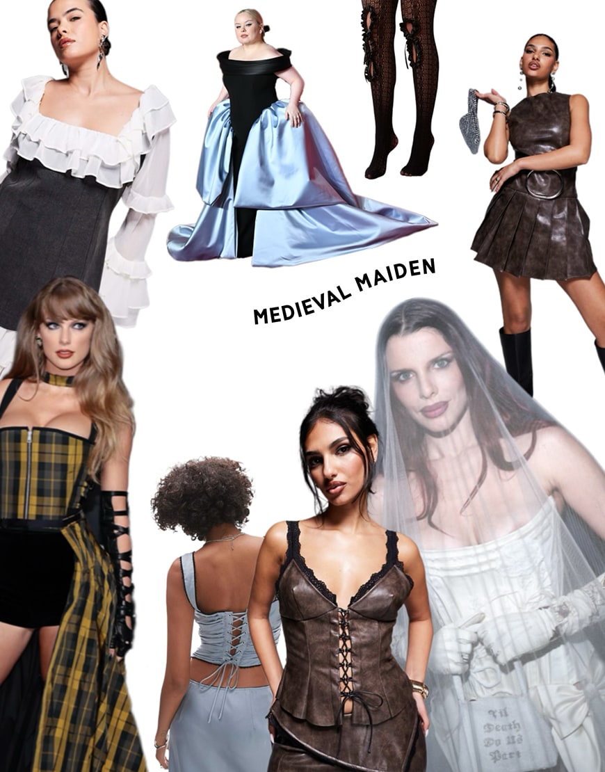 Collage of celebrities wearing medieval inspired clothes