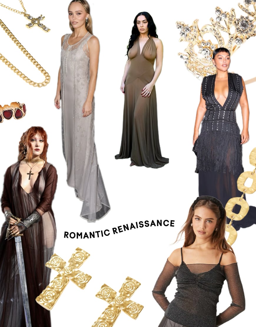 Collage of models wearing romantic clothing