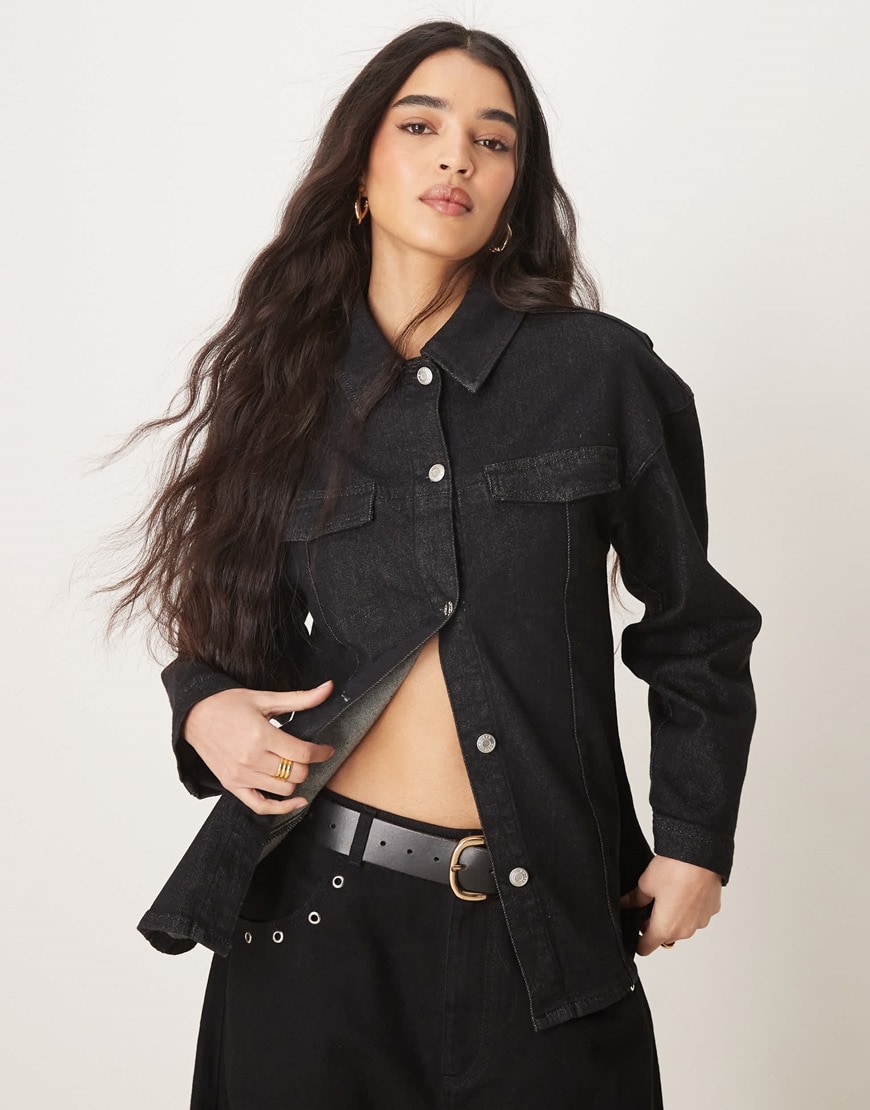 Woman wearing denim shirt