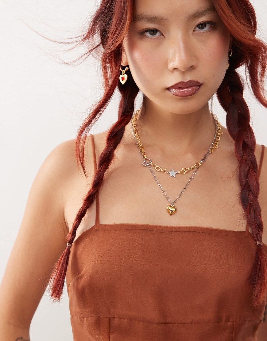 En Route star and heart chain necklace with pin detail in 18k gold plated | ASOS Style Feed