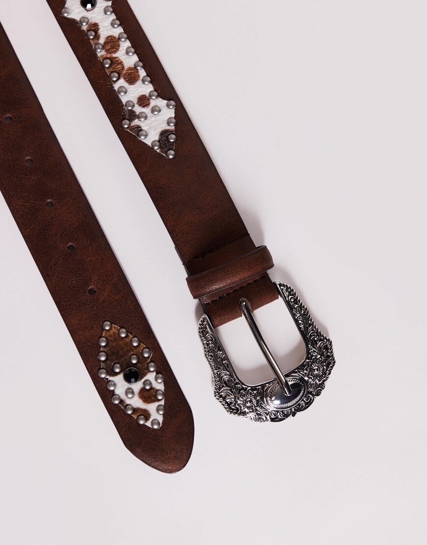 A brown western belt with cow print | ASOS Style Feed