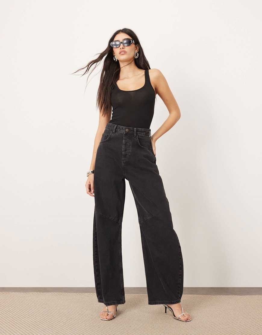 ARRANGE Sydney denim barrel leg jean in washed black | ASOS Style Feed