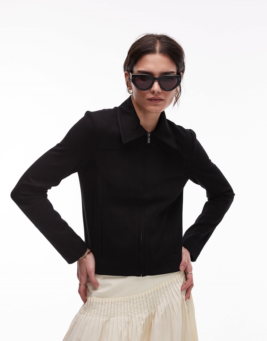 Mango zip through tailored jacket in black | ASOS Style Feed