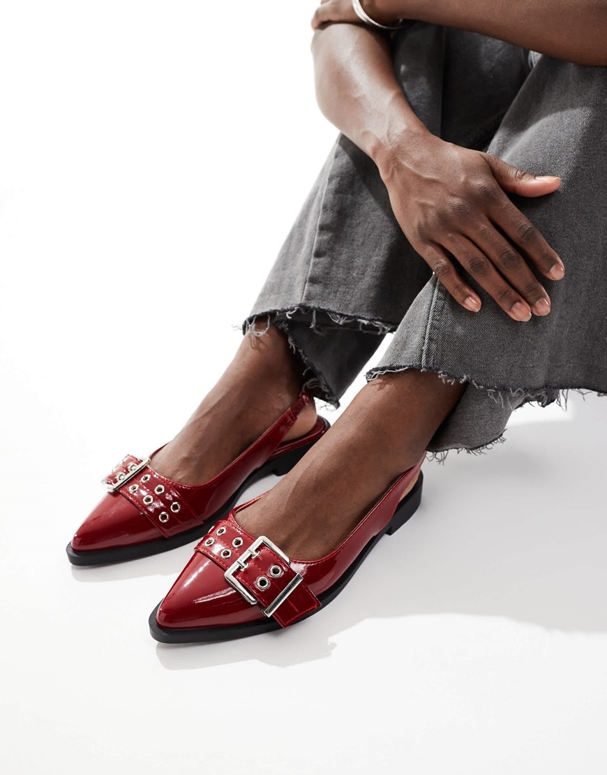 SEQWL Vardy sling back sandals with buckle detail in red | ASOS Style Feed