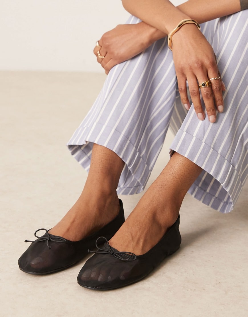 ASOS DESIGN Lynette high vamp ballets in black mesh | ASOS Style Feed