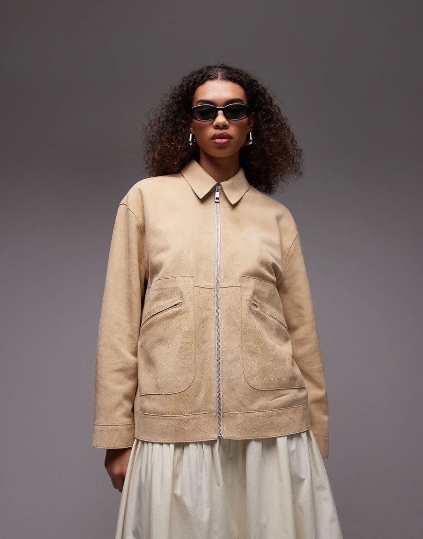 Topshop premium suede jacket with seam detail in buttermilk | ASOS Style Feed
