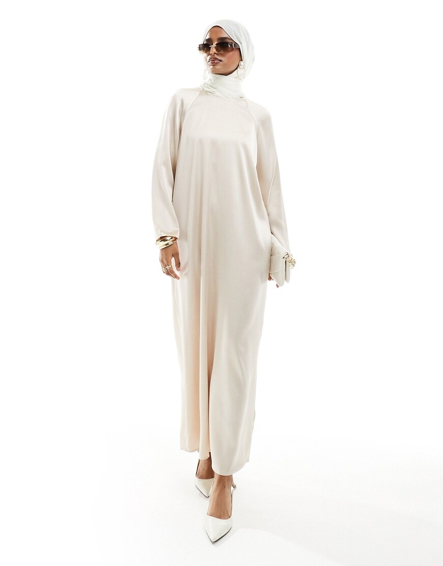 Crew-neck champagne oversized maxi dress