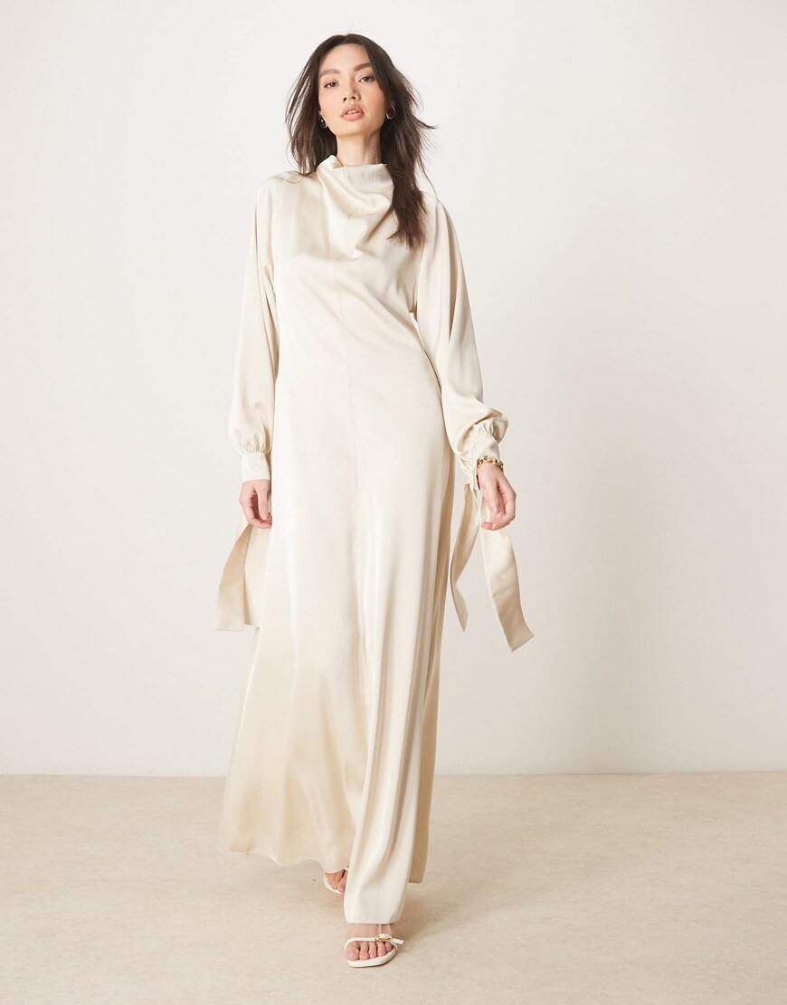 Oyster blouson high-neck maxi dress