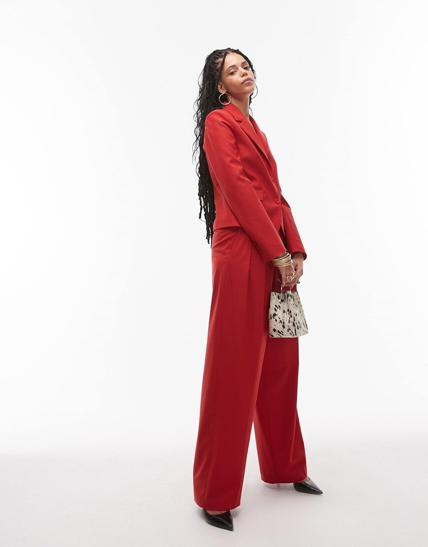 Red slimline blazer and trousers