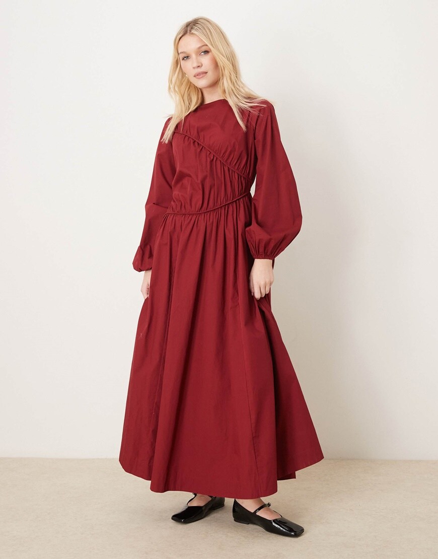 Red maxi dress with ruching 