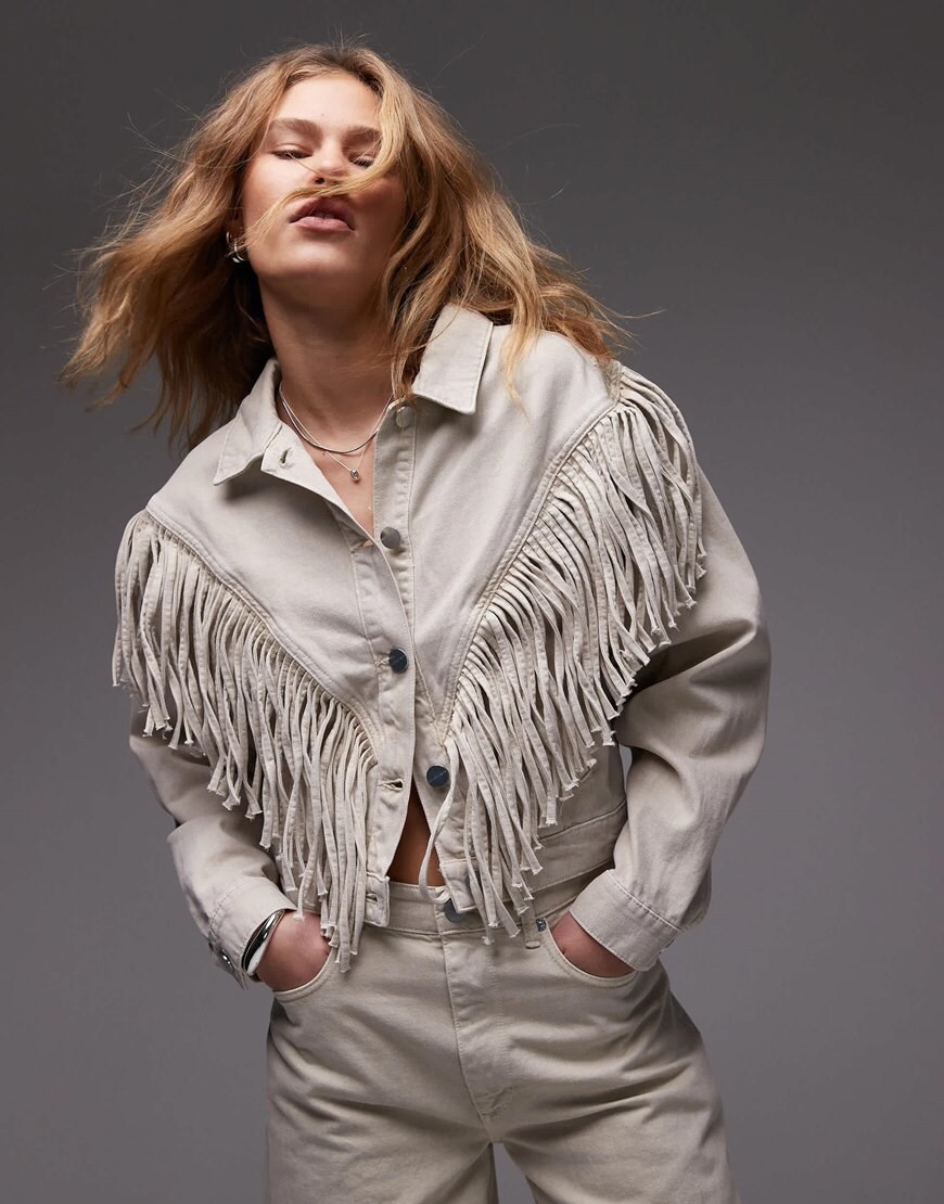 AllSaints Marlene fringe jacket in cream | ASOS Style Feed