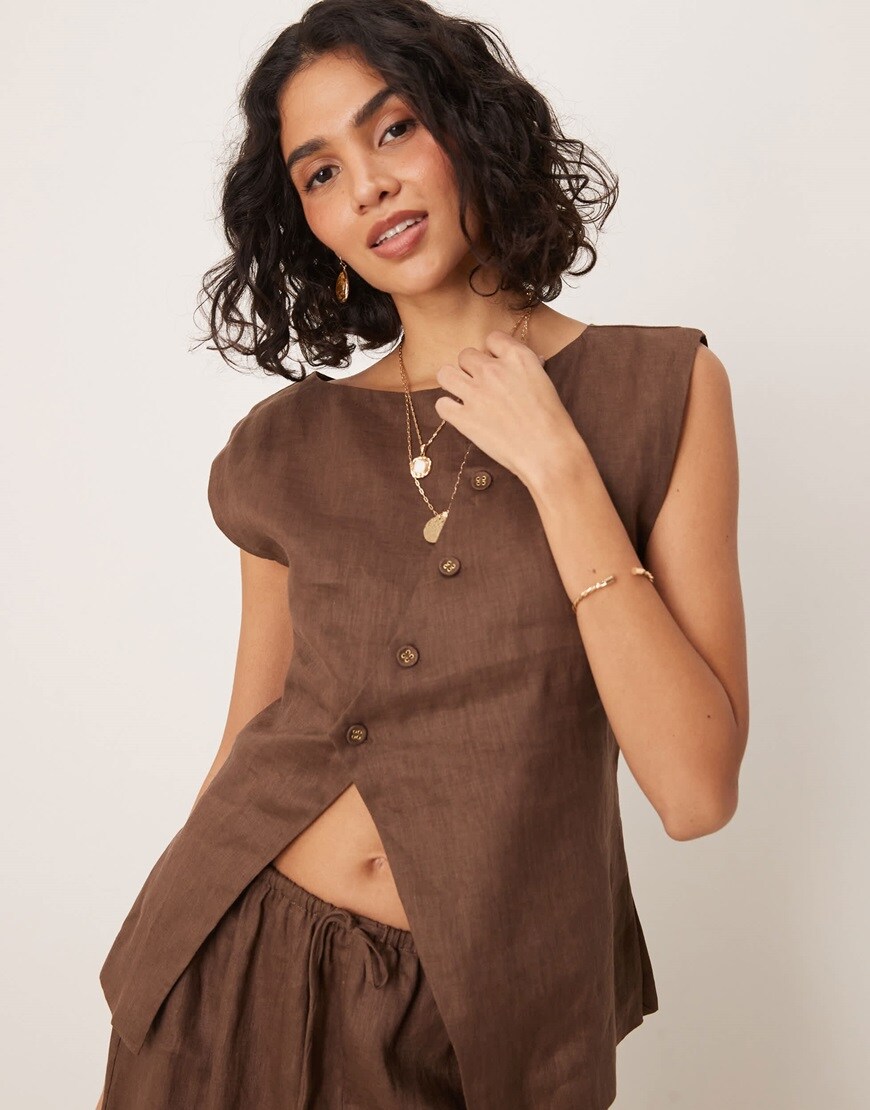 VRG GRL aria linen vest in chocolate brown co-ord | ASOS Style Feed