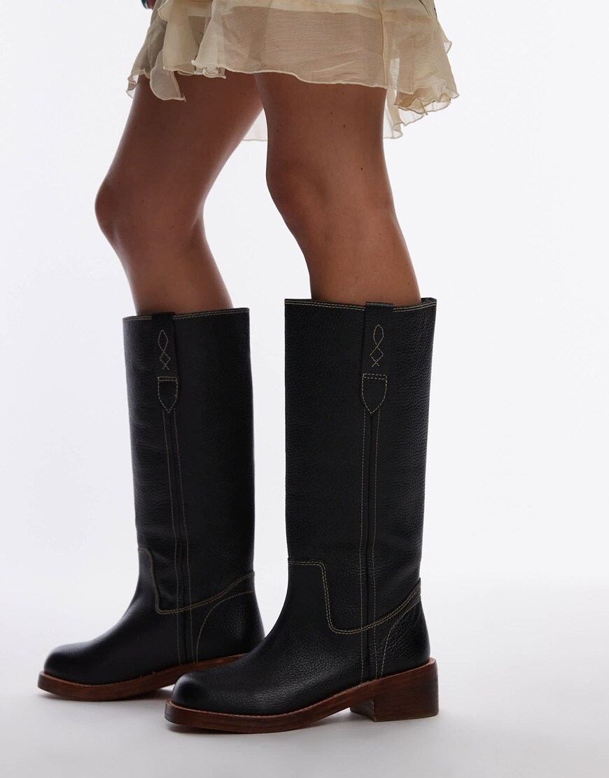 Free People stitch detail pull-on flat boots in black | ASOS Style Feed