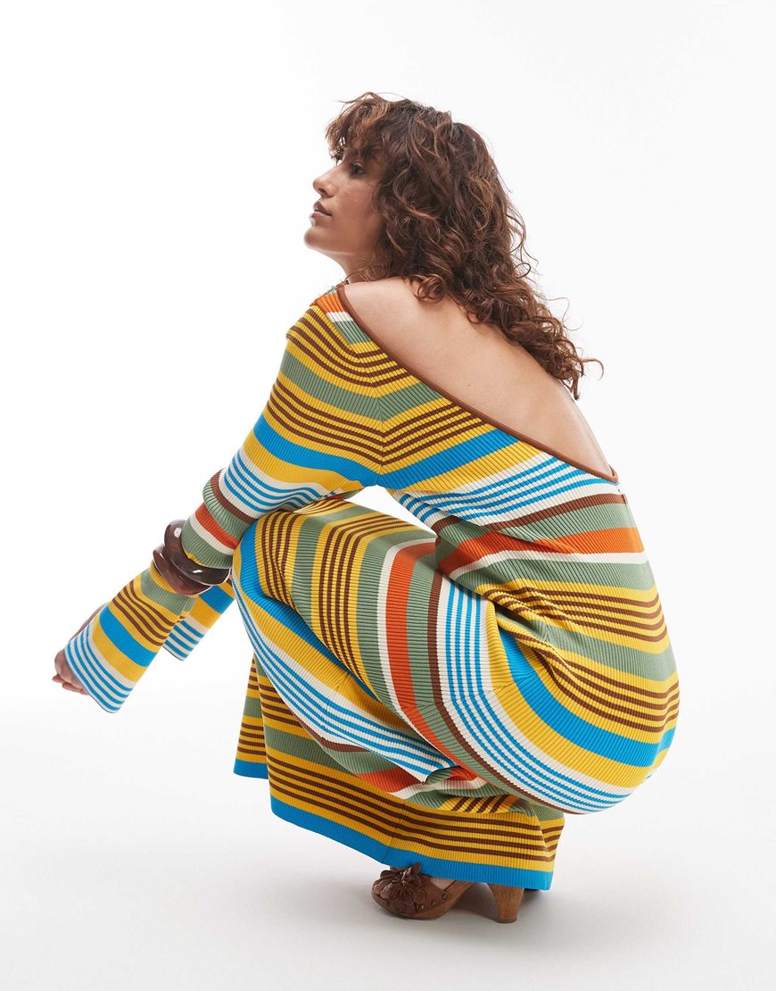 Topshop knitted maxi dress with scoop back in multi stripe | ASOS Style Feed